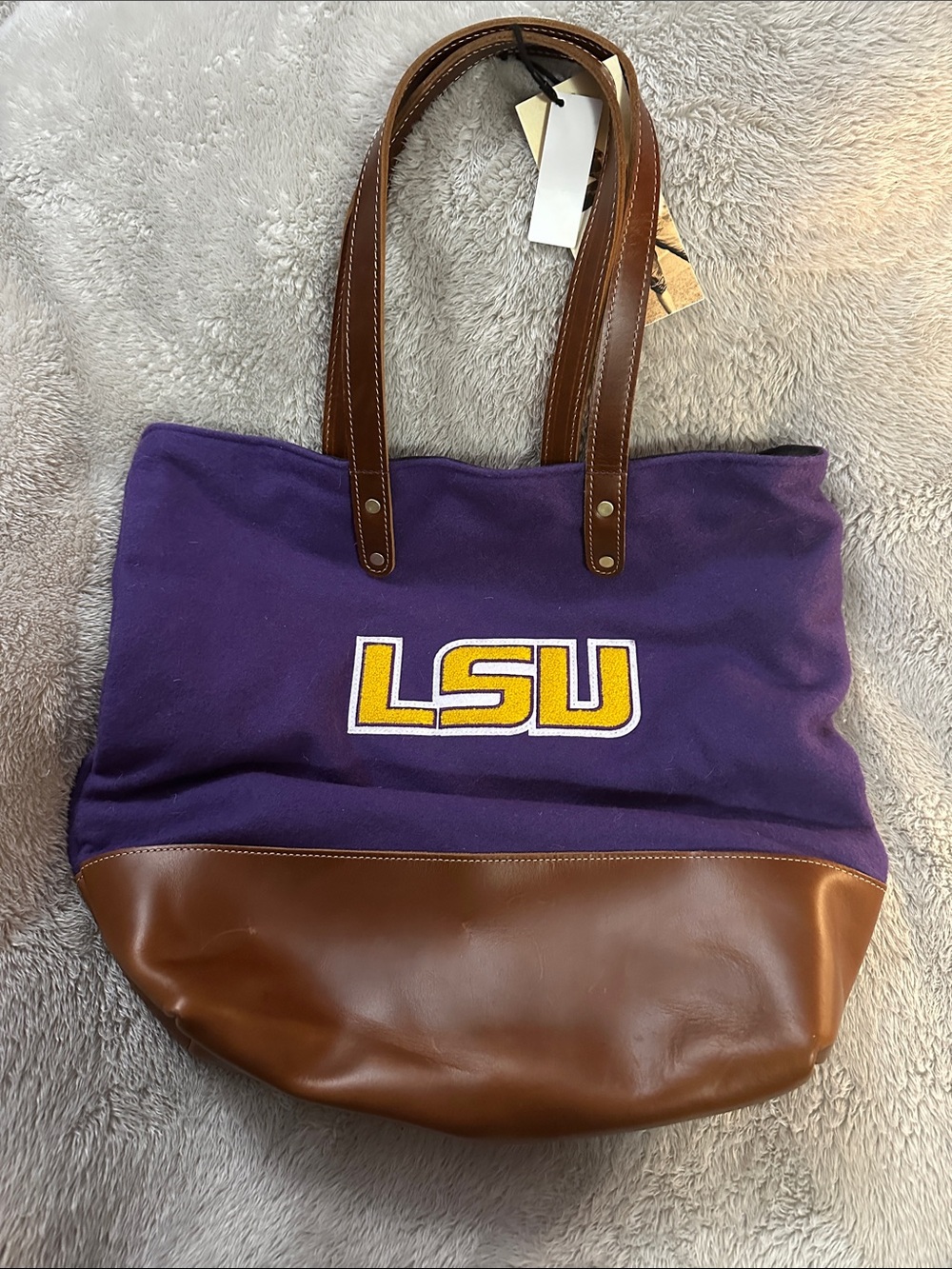 LSU Purple Canvas Tote with Brown Leather Trim